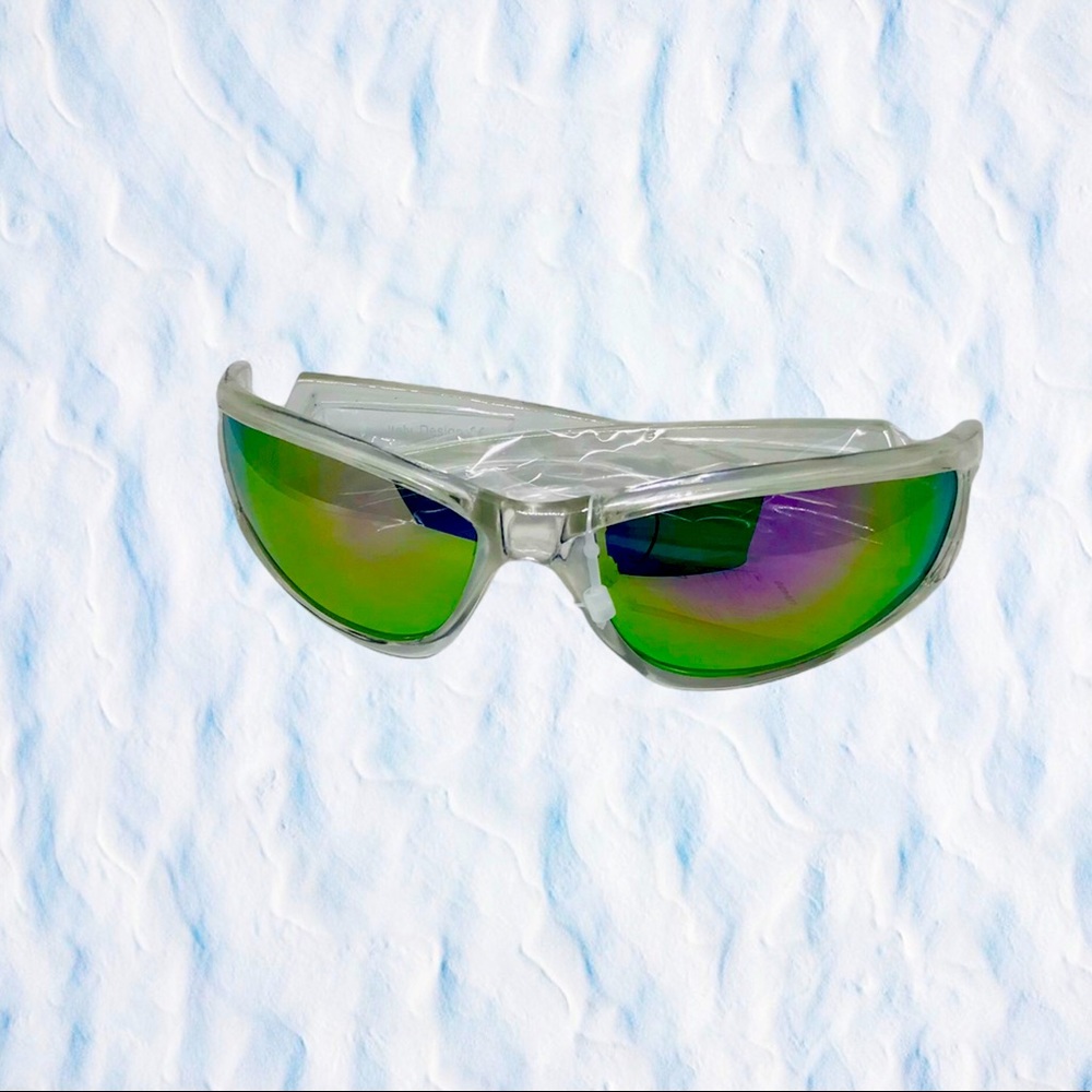 Sleek Clear Frame Mirror Green Purple Sunglasses